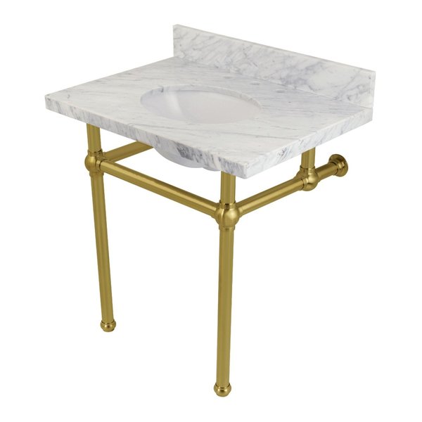 Fauceture 30X22 Carrara Marble Vanity Top W/Brass Feet Combo, CarraraMarble/Brass KVPB3030MB7